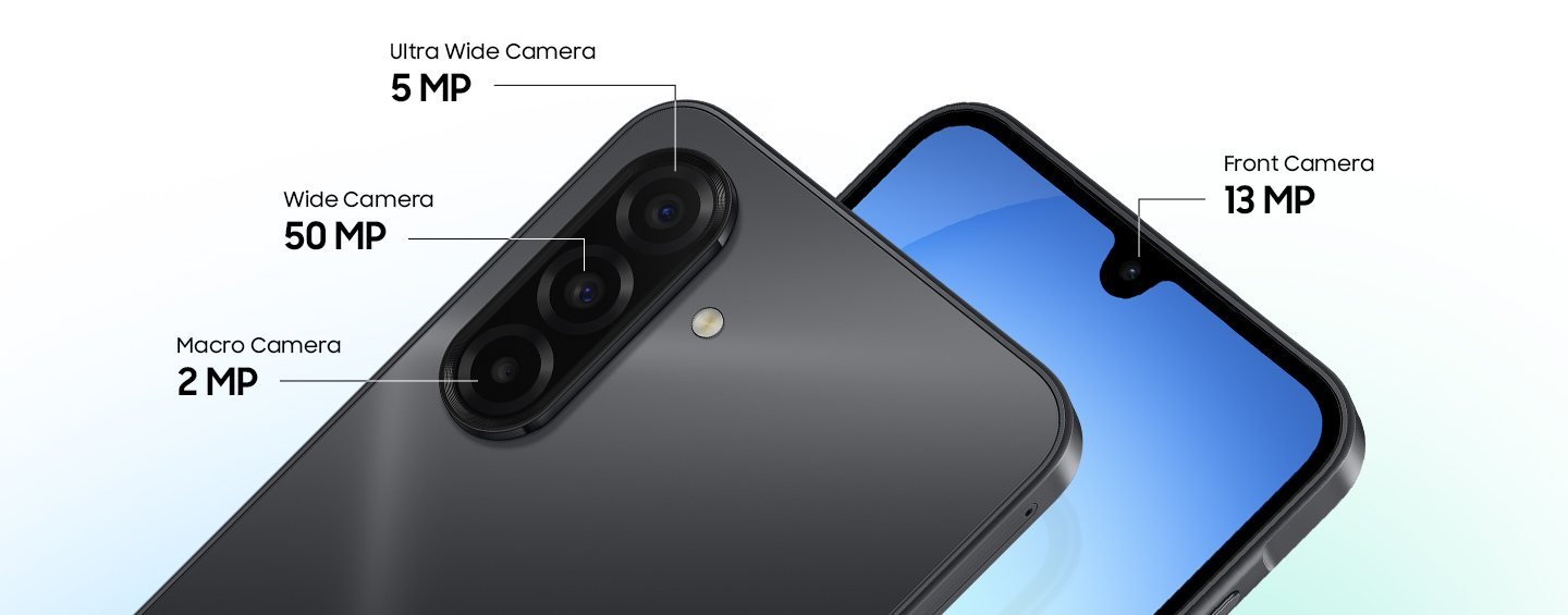 Cámaras del Galaxy A17: 50MP, 5MP ultra gran angular, 2MP macro y 13MP frontal