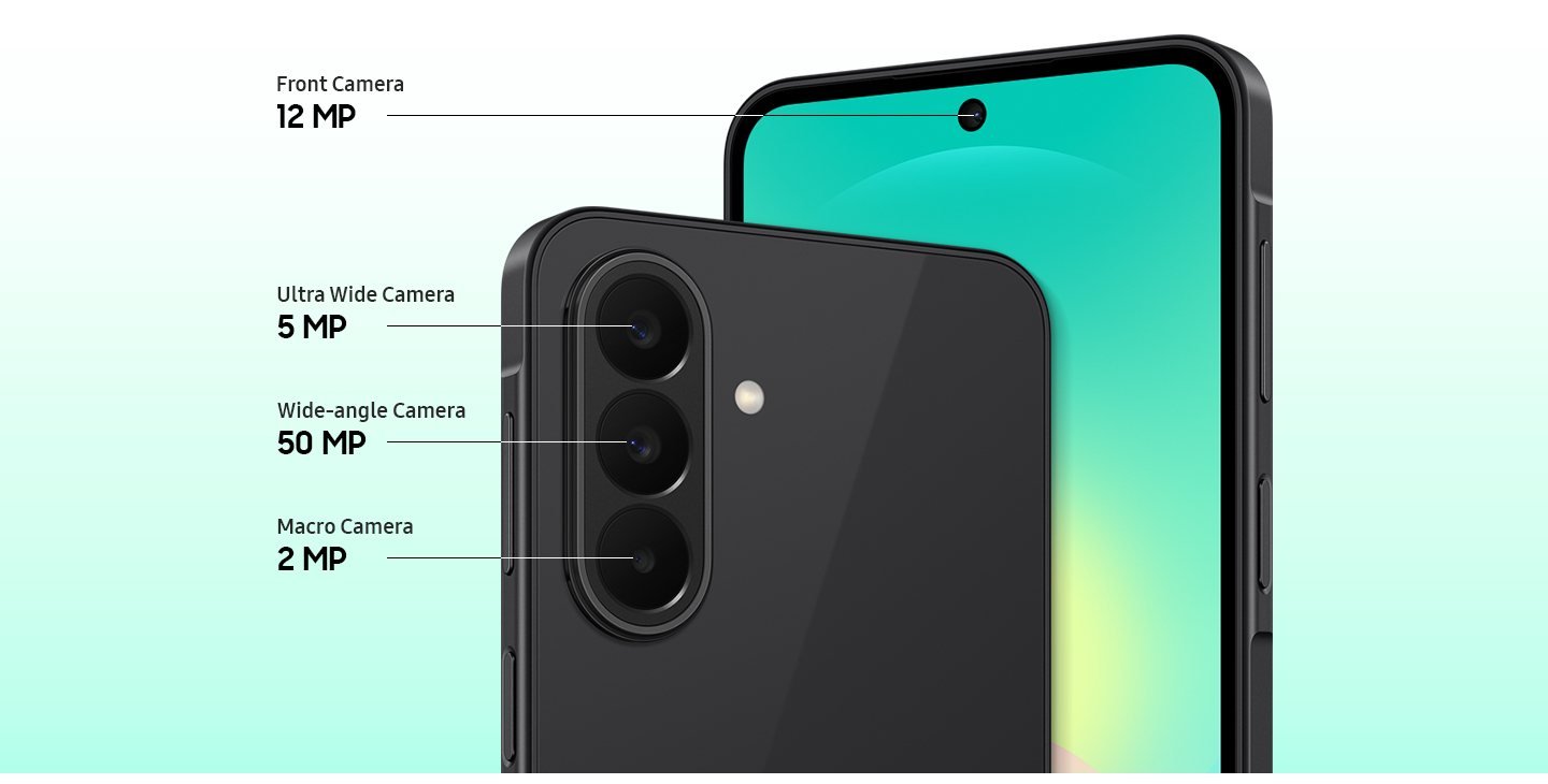 Cámaras del Galaxy A27 5G: 50MP, 5MP ultra gran angular, 2MP macro y 12MP frontal