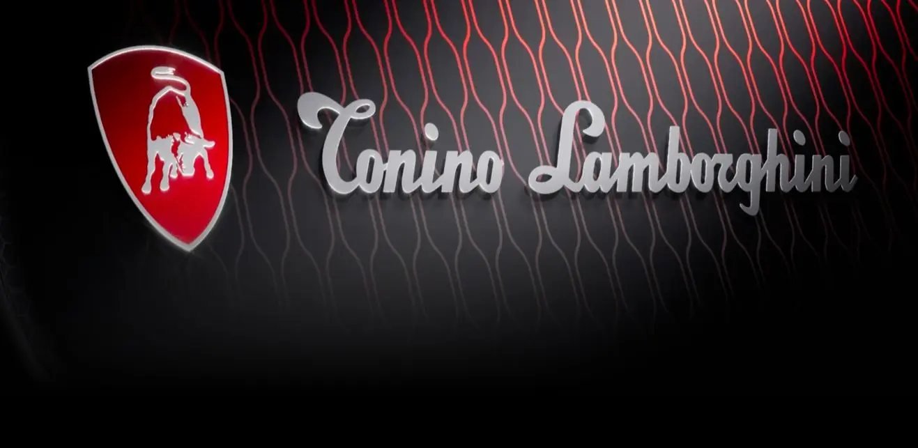 Escudo de Tonino Lamborghini sobre el panal de hexágonos